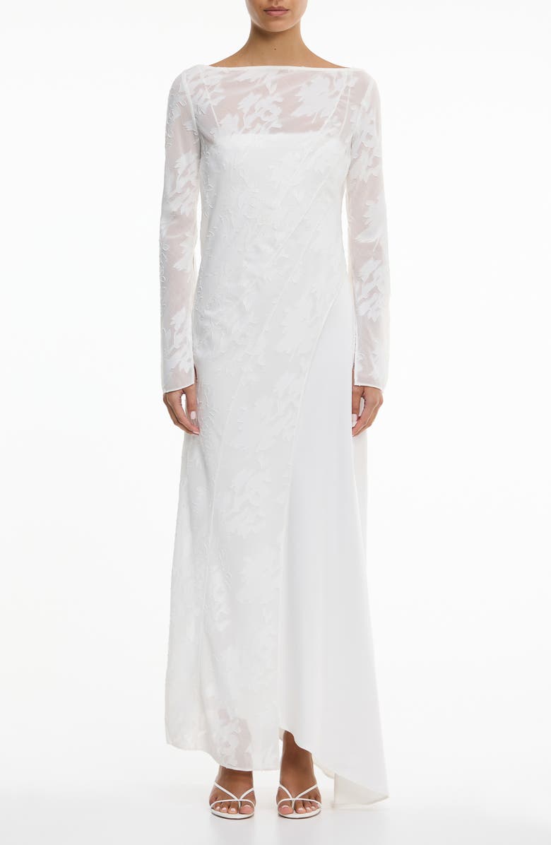 Significant Other Pola Floral Burnout Sheer Long Sleeve Maxi Cocktail Dress, Main, color, Ivory
