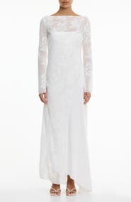 Significant Other Pola Floral Burnout Sheer Long Sleeve Maxi Cocktail Dress