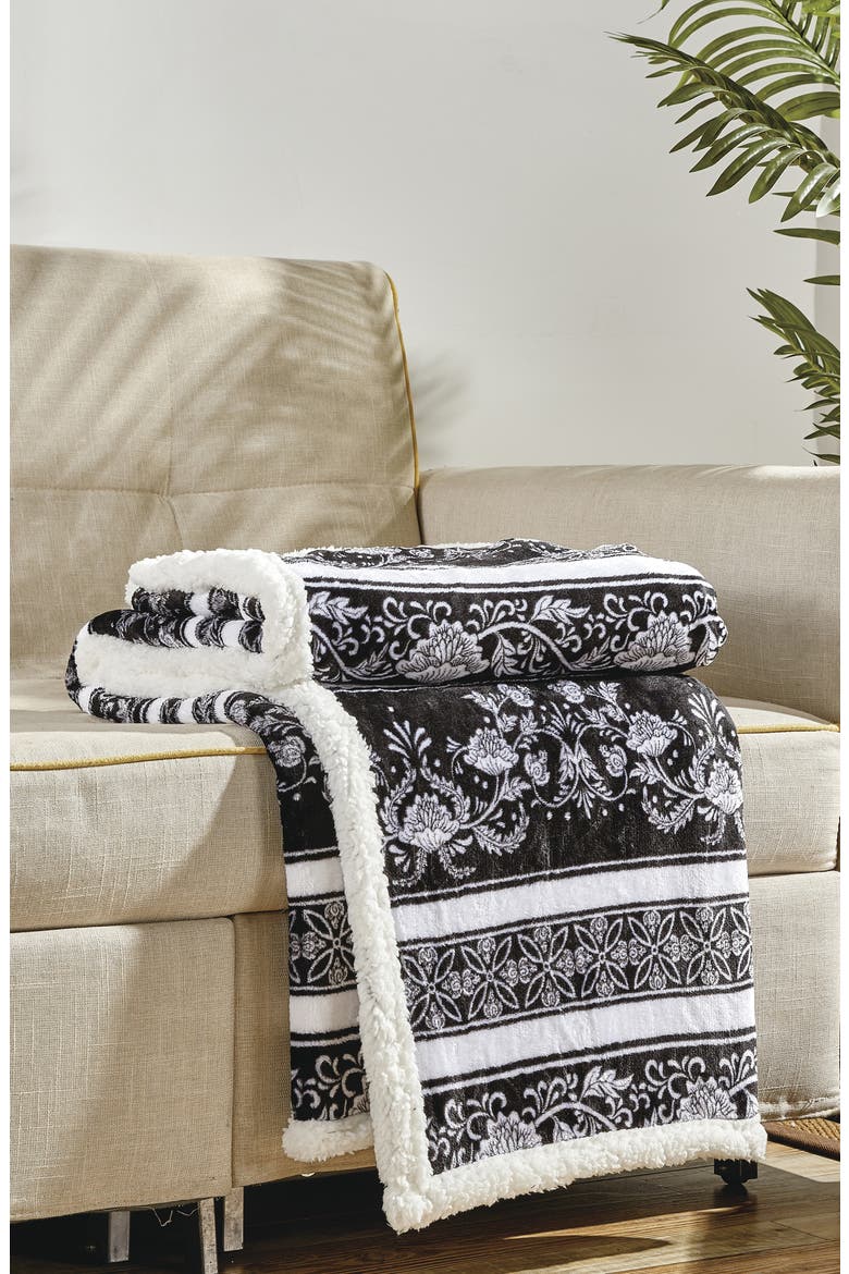 Odelia Faux Shearling Throw Blanket, Alternate, color, BLACK MULTI
