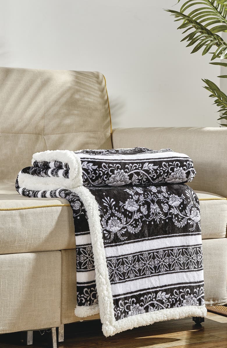 Luxury Home Odelia Faux Shearling Throw Blanket, Alternate, color, Black Multi