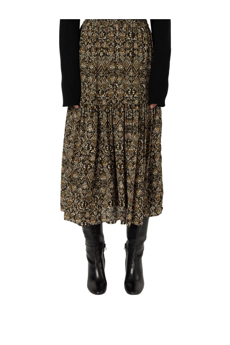 Billie Flared Printed Midi Skirt, Main, color, Medium Khaki