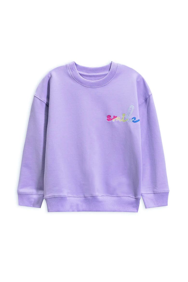 Smile Embroidered Sweatshirt, Alternate, color, Lavender