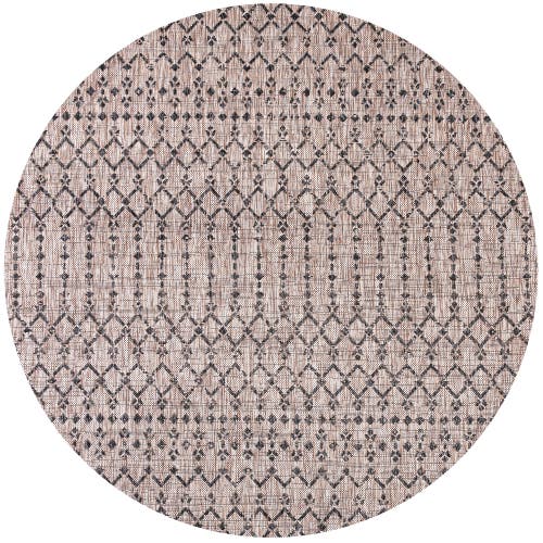 Jonathan Y Ourika Moroccan Geometric Textured Weave Indoor/outdoor Round Area Rug In Natural/black