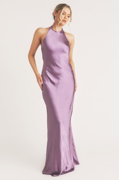 Racer Neck Satin Bridesmaid Dress