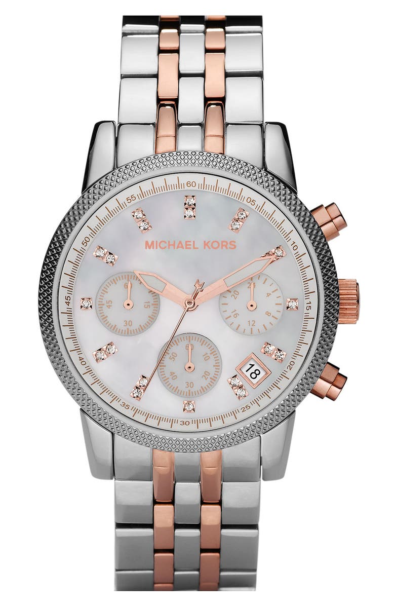 MICHAEL Michael Kors Michael Kors Two Tone Chronograph Bracelet Watch, Main, color, 