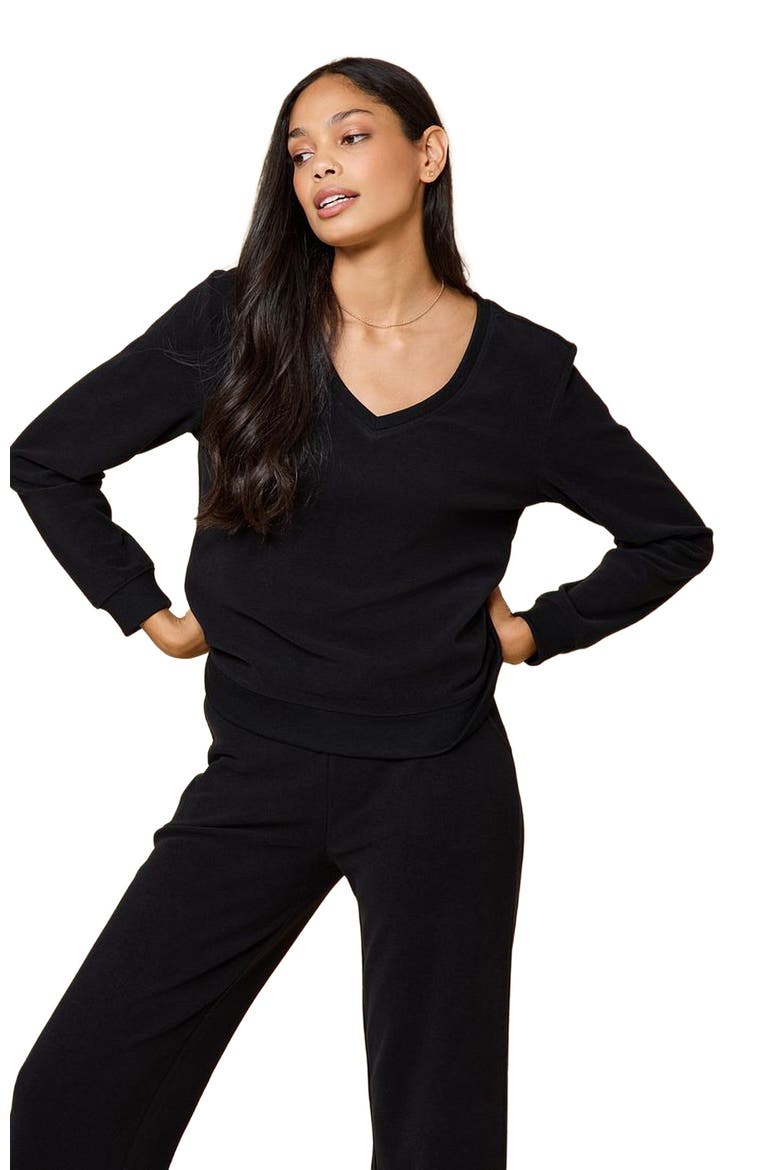 Vintage Velvet V-Neck with Wide Leg Pant, Alternate, color, Black