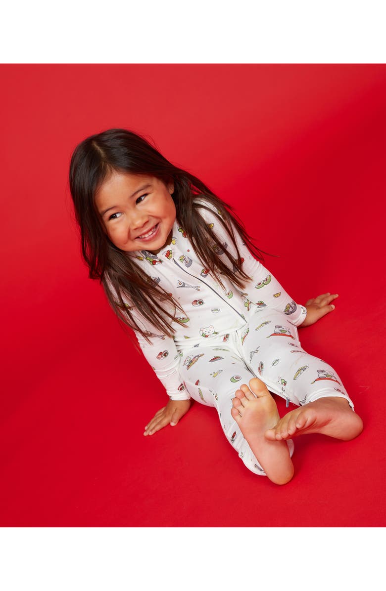 Bellabu Bear Kids' Sushi Lucky Cat Fitted One-Piece Convertible Pajamas, Alternate, color,