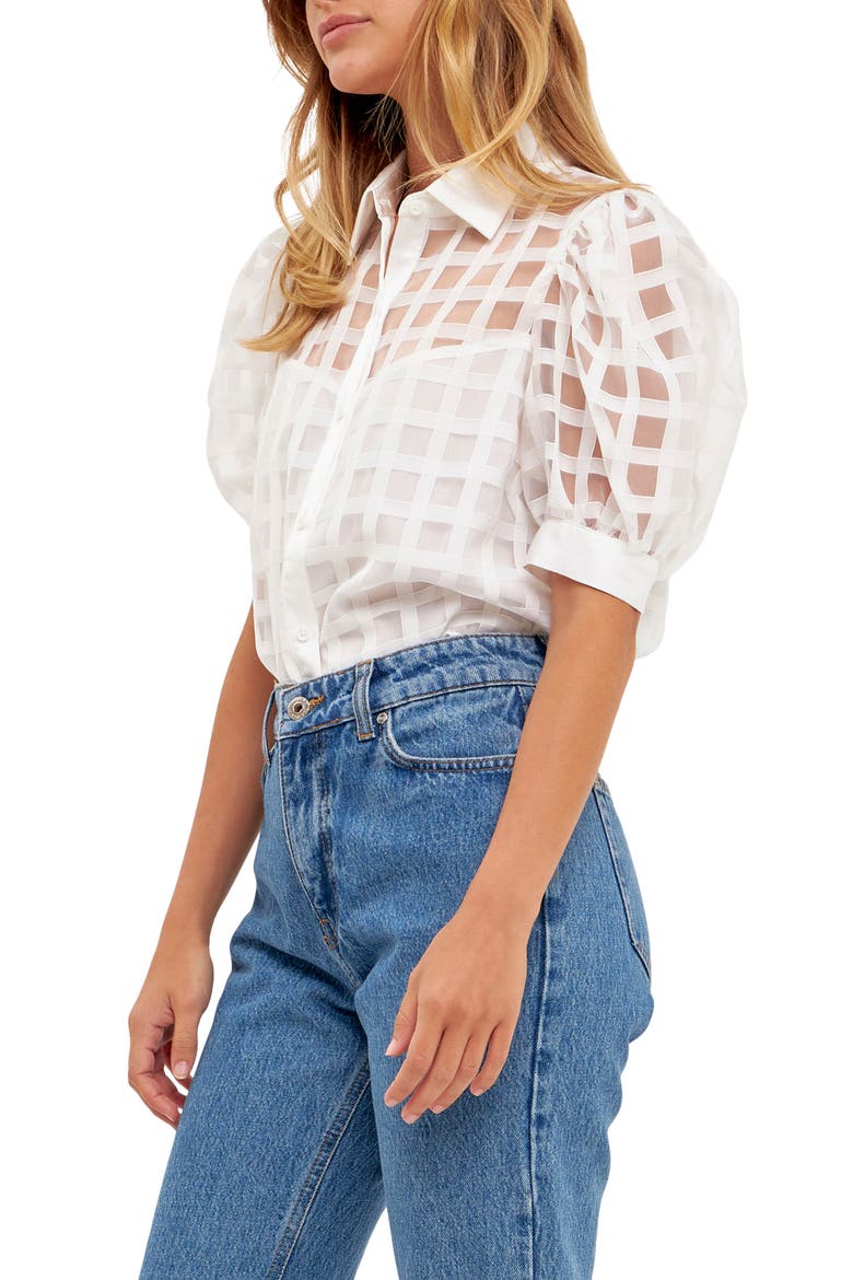Puff Sleeve Organza Top, Alternate, color, WHITE