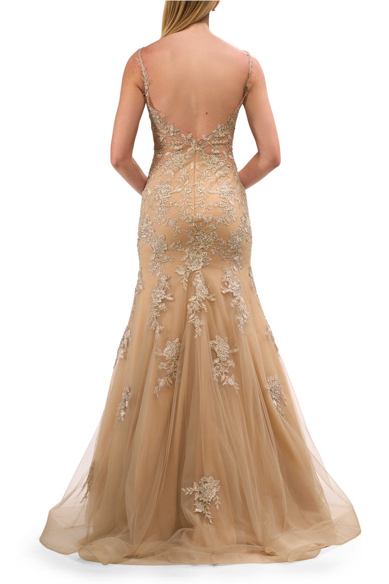 Mermaid Prom Gown with Illusion Sides and Lace Applique, Alternate, color, Light Gold
