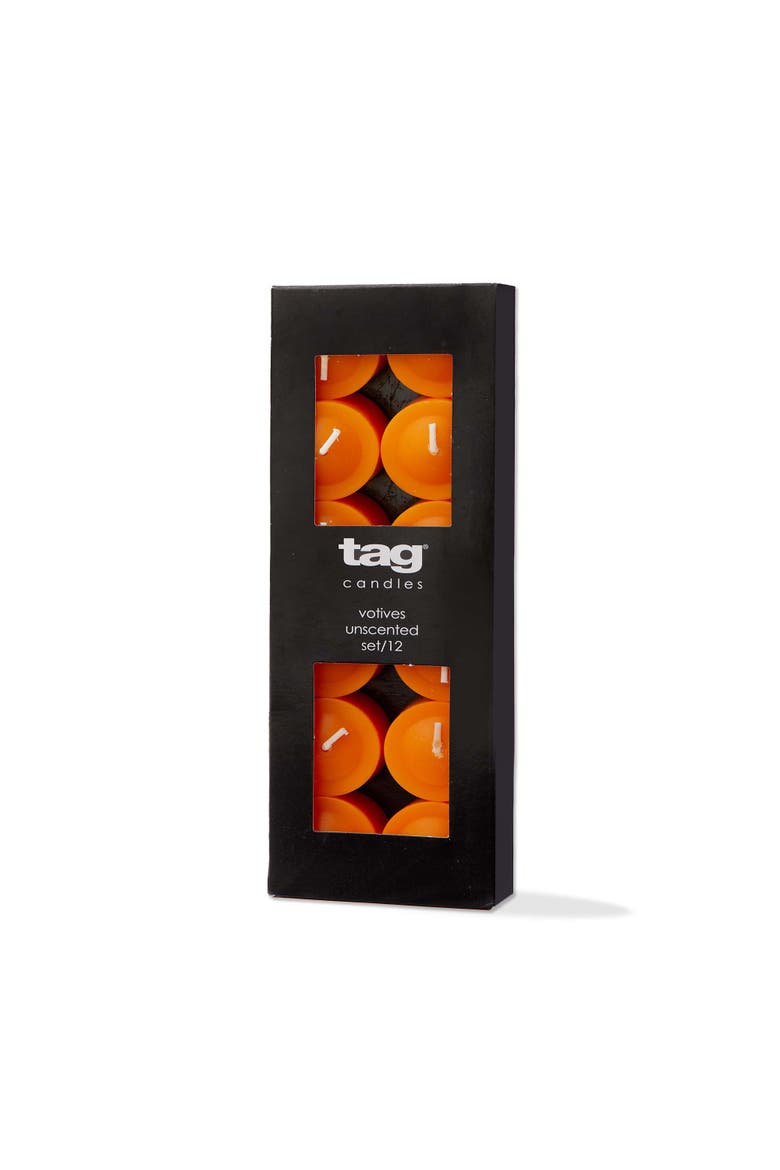 Color Studio Orange Votive Candles Set of 12 Paraffin Wax, Main, color, Orange
