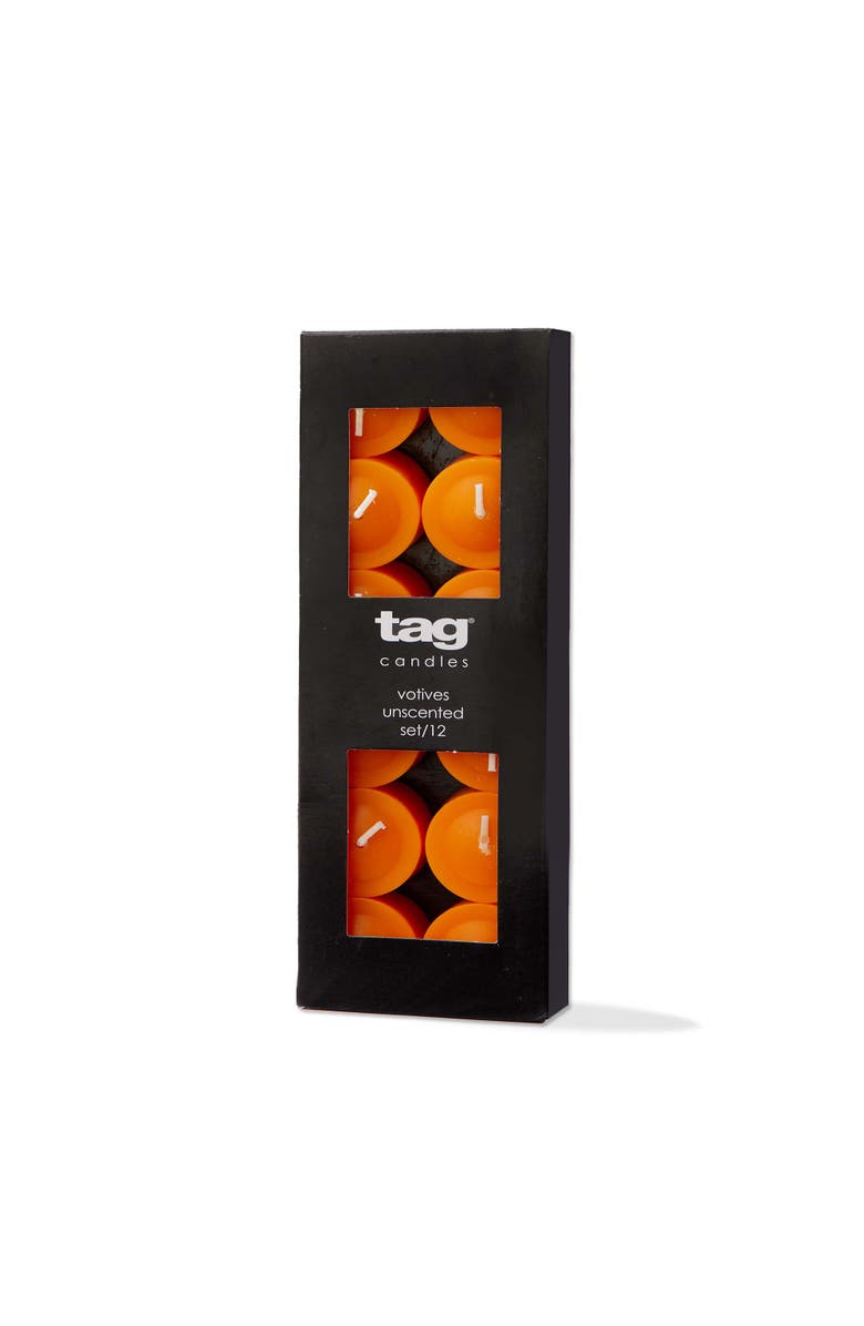 tag Color Studio Orange Votive Candles Set of 12 Paraffin Wax, Main, color, Orange