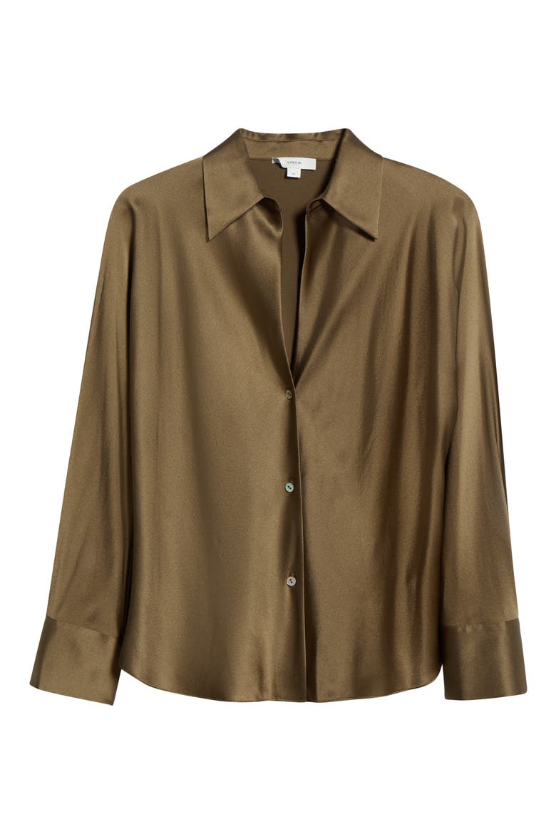 Silk Button-Up Shirt, Alternate, color, CYPRESS