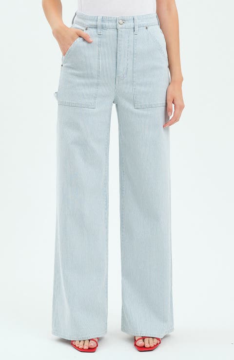 Far Out Utility Wide Leg Jeans (Blue Bell Stripe)