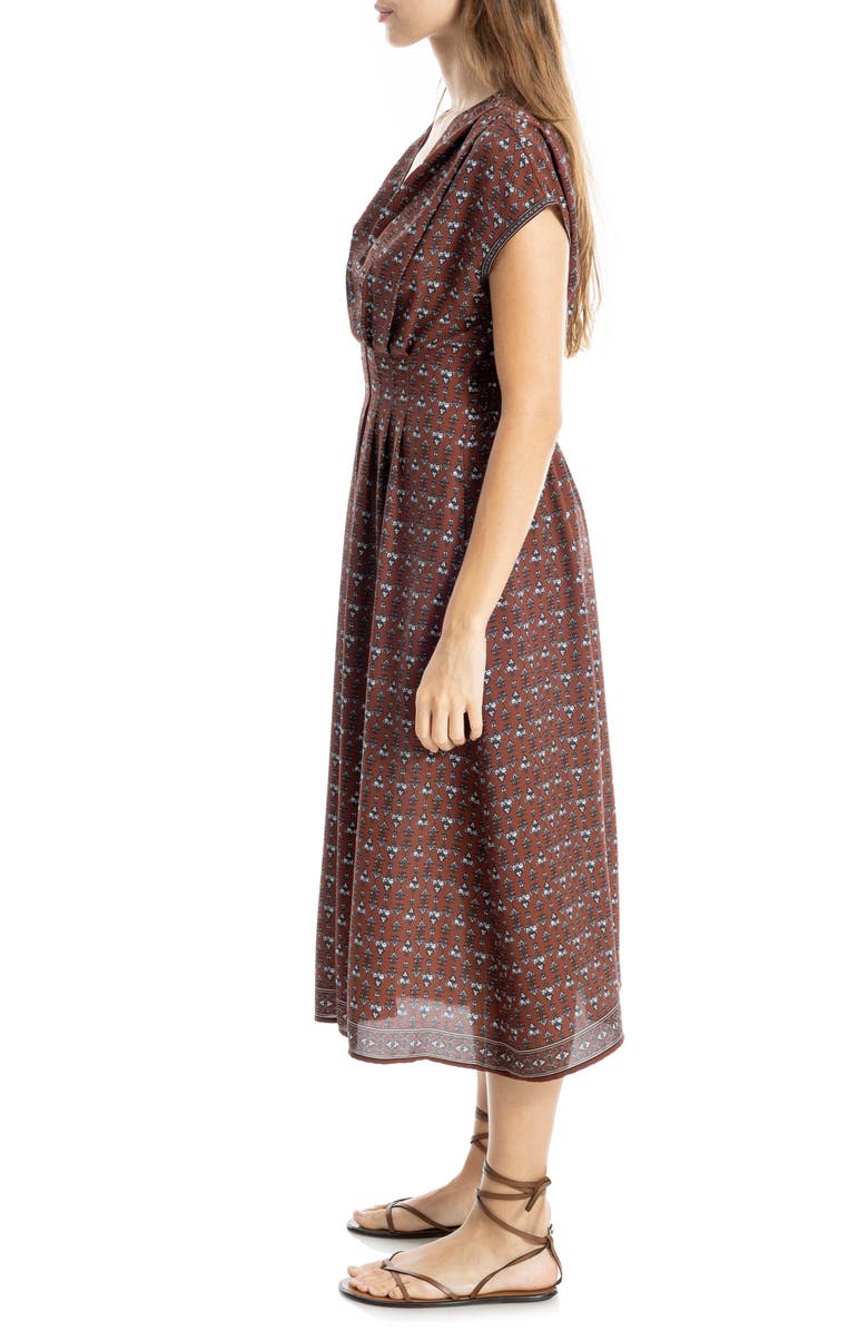 MAX STUDIO Front Pleat Midi Dress, Alternate, color, Brown Multi