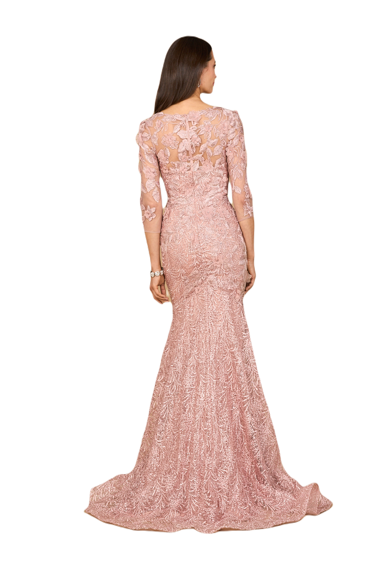 Short Sleeve Lace Mermaid Gown, Alternate, color, Blush