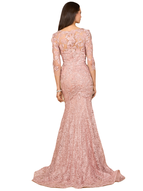 Lara New York Short Sleeve Lace Mermaid Gown In Pink