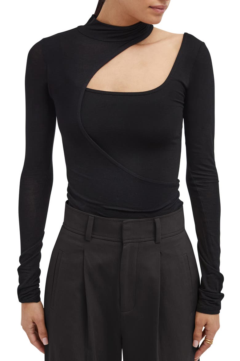 Soho Cutout Mock Neck Top, Main, color, BLACK