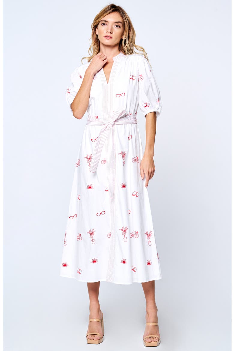 Shirly Embroidered Belted Cotton Shirtdress, Alternate, color, CREAM
