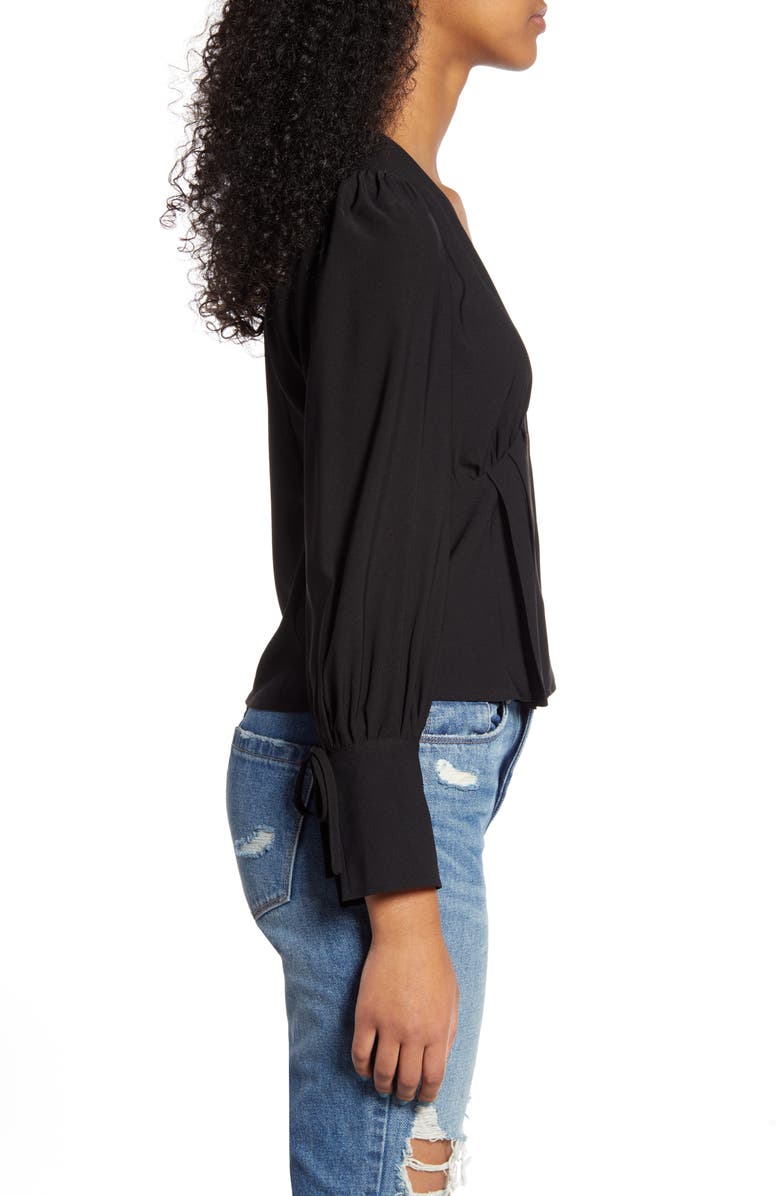 MOON RIVER Tie Cuff Button Front Blouse, Alternate, color,