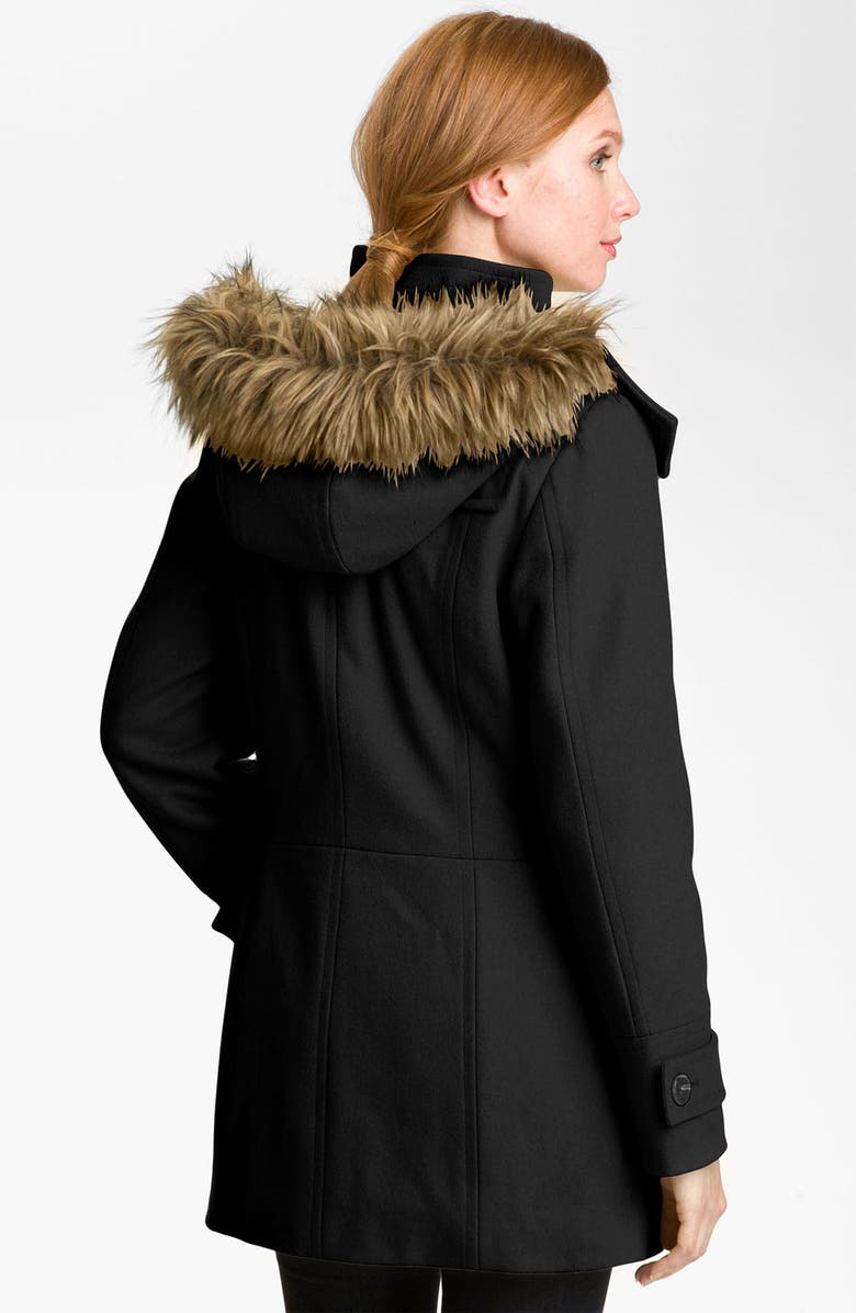 Calvin Klein Faux Fur Trim Duffle Coat, Alternate, color, 