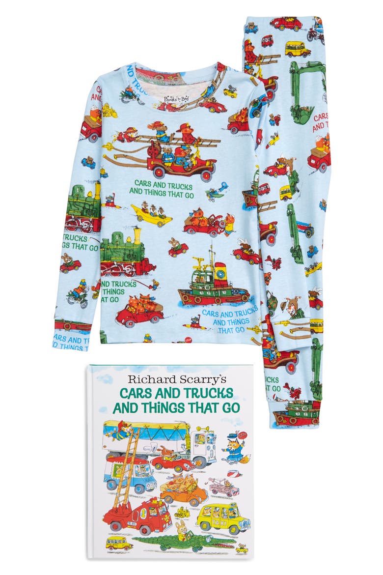 Cars and Trucks and Things That Go Fitted Two-Piece Pajamas & Book Set, Main, color, BLUE