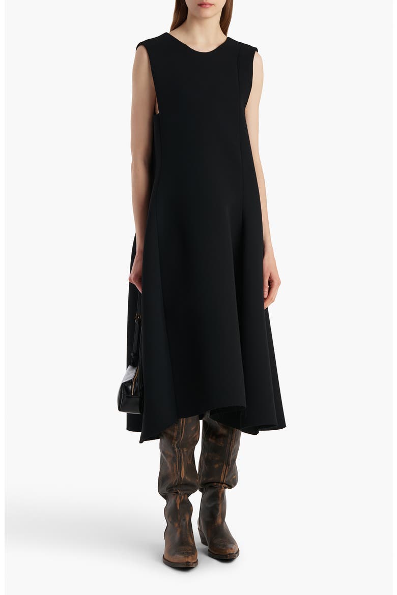 Medow Double Face Crepe Fit & Flare Midi Dress, Main, color, BLACK