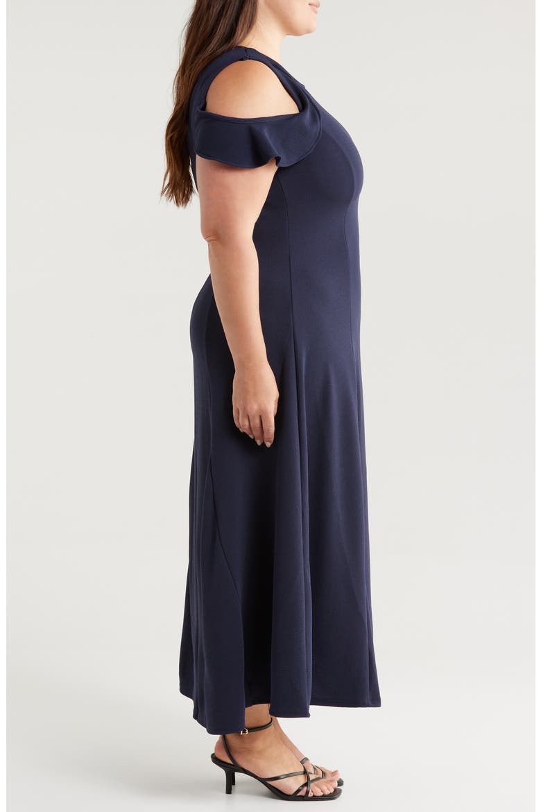 Ruffle Cold Shoulder Maxi Dress, Alternate, color, NAVY