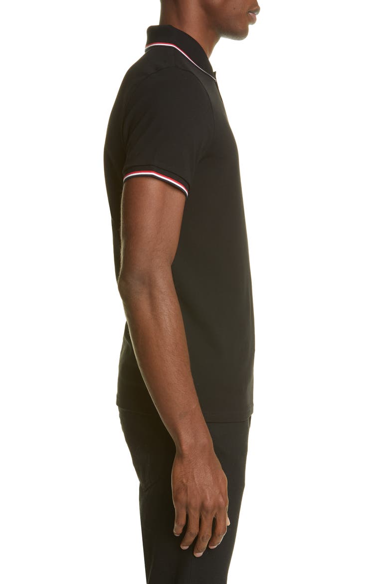 Tipped Solid Short Sleeve Piqué Polo, Alternate, color, BLACK
