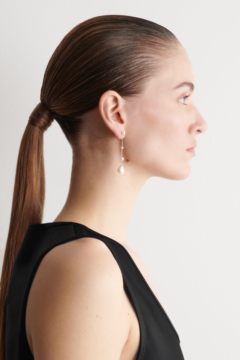 Mismatched Chain Freshwater Pearl Earrings, Alternate, color, PEARL / GOLD