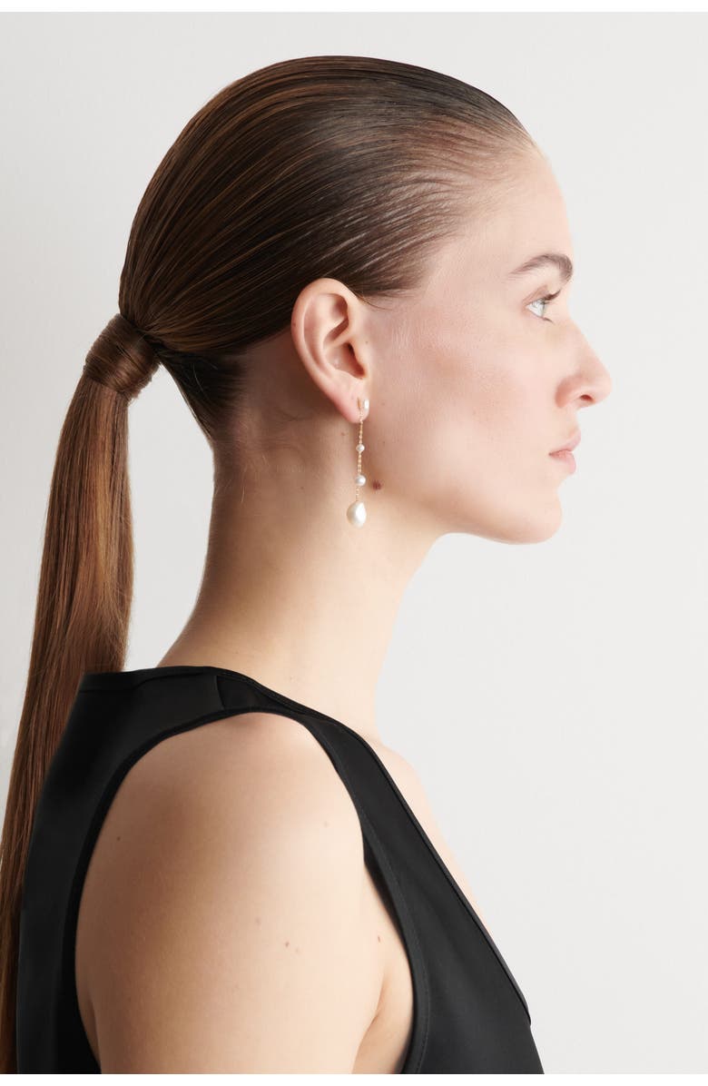COS Mismatched Chain Freshwater Pearl Earrings, Alternate, color, Pearl / Gold