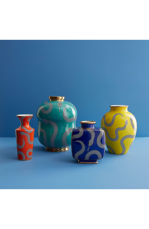 Jonathan Adler Eden Cinched Vase In Teal/gold