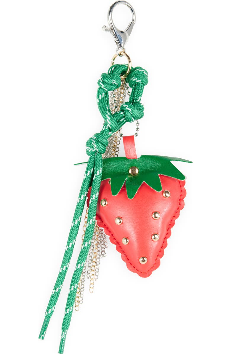 Leith Strawberry Bag Charm, Main, color, Red Multi- Gold
