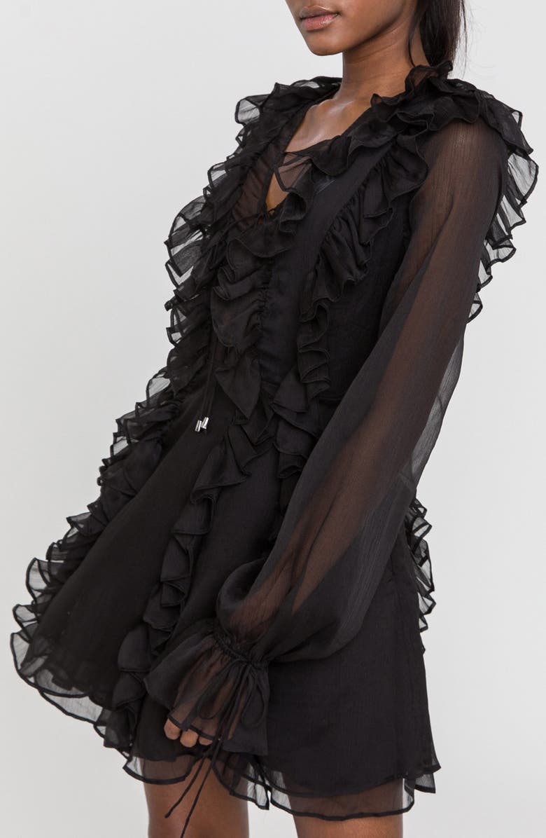Endless Rose Ruffle Tie Front Long Sleeve Minidress, Alternate, color,