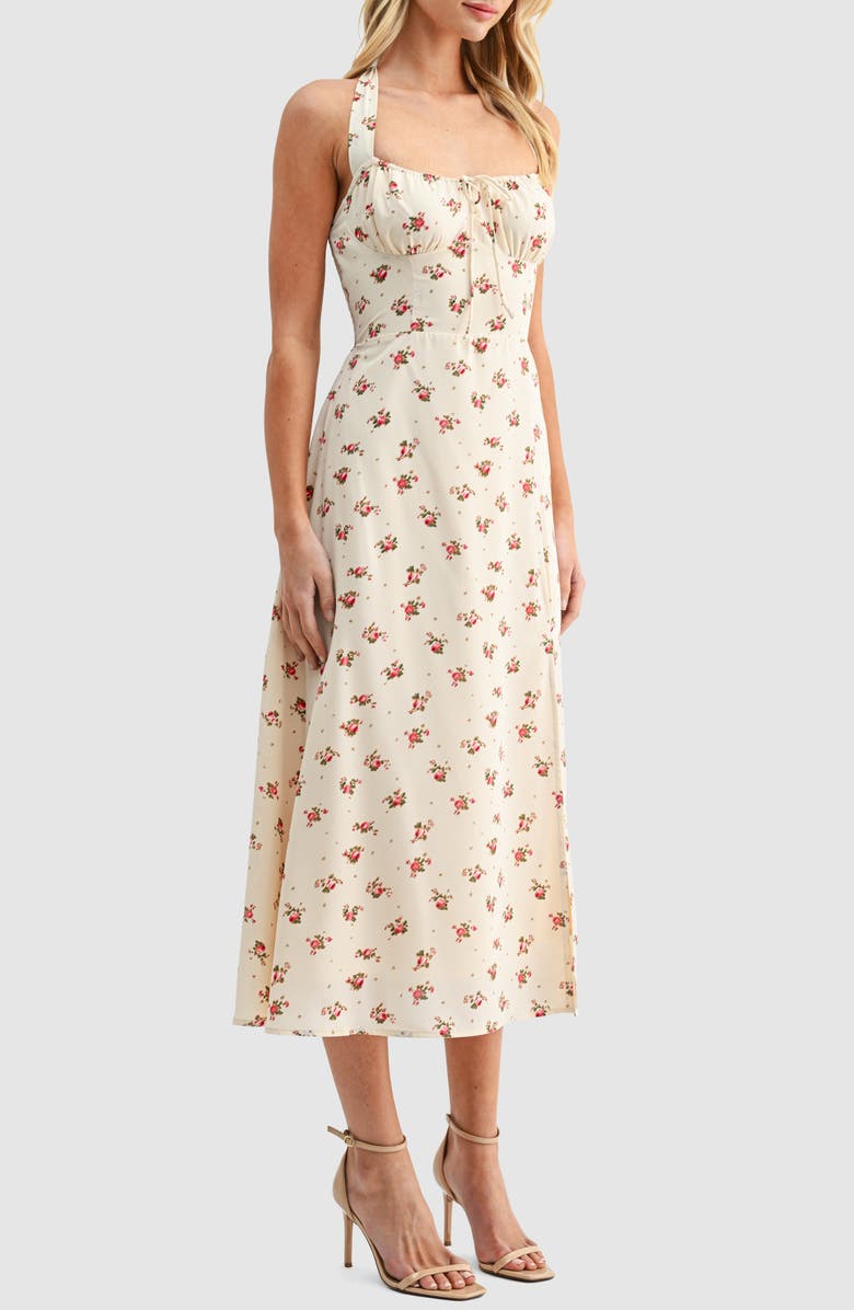 All in Favor Floral Print Halter Dress, Alternate, color, Cream Floral