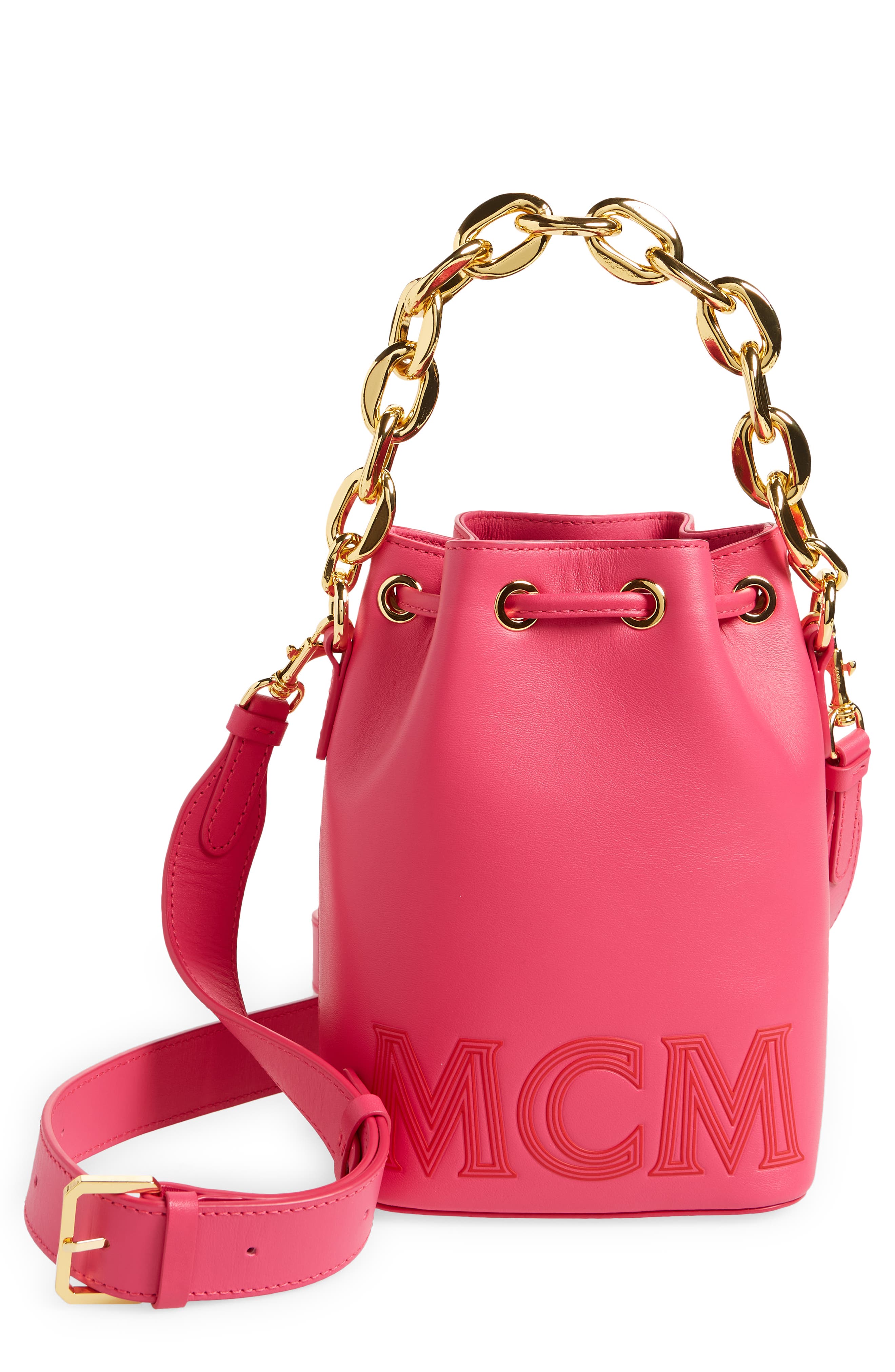 Mini Drawstring Leather Bucket Bag, Main, color, BEETROOT PURPLE