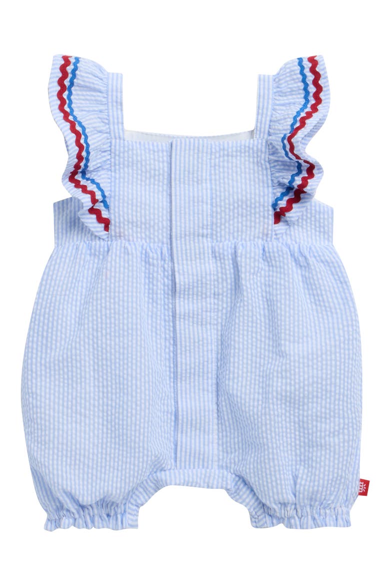Stripe Cotton Seersucker Romper, Main, color, BLUE