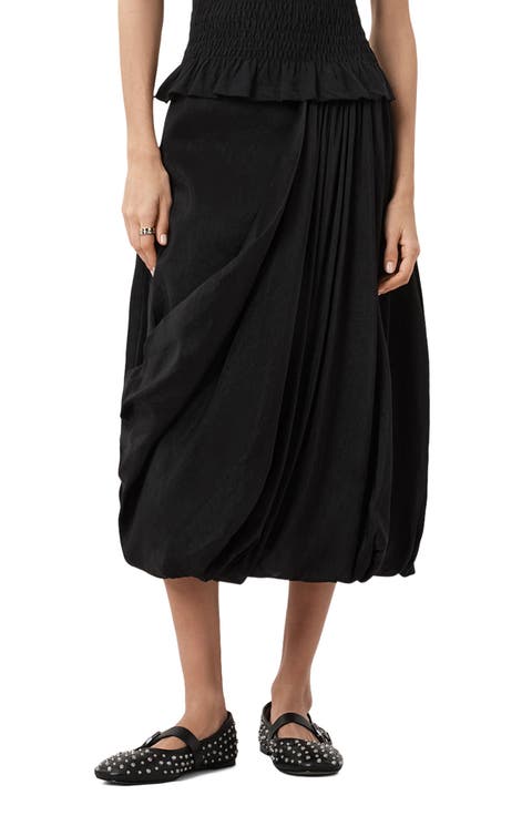 Nia Pleated Bubble Hem Midi Skirt