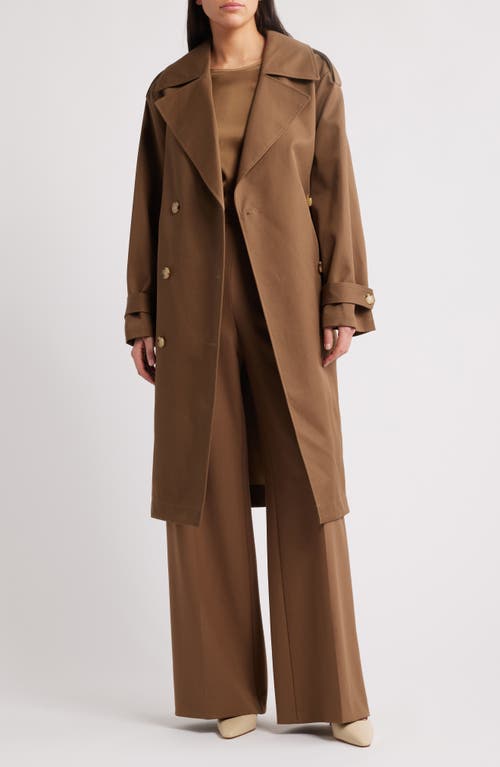 Hugo Boss Boss Carix Double Breasted Cotton Trench Coat In Teak