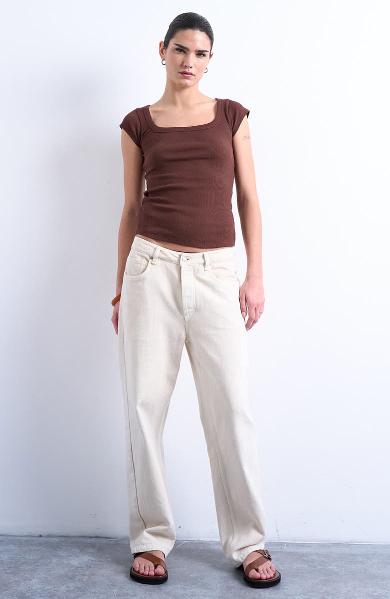 Topshop Square Neck Cap Sleeve Stretch Cotton Rib Top, Alternate, color,