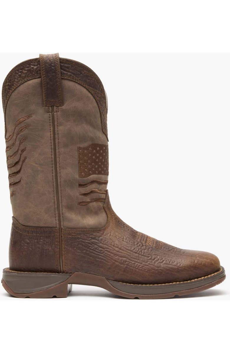 DURANGO Brown Distressed Flag Embroidery Western Boot, Main, color, Acorn
