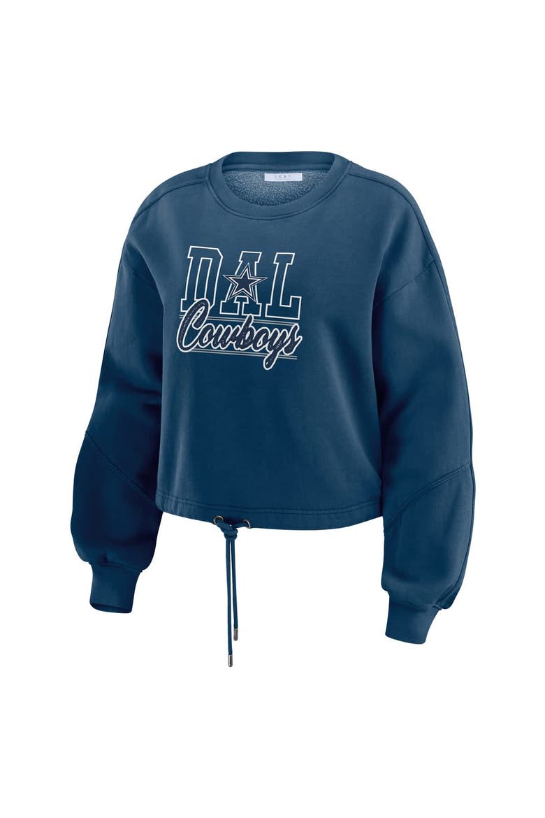 Women's WEAR by Erin Andrews Navy Dallas Cowboys Washed Fleece Long Sleeve T-Shirt & Shorts Lounge Set, Alternate, color, Navy