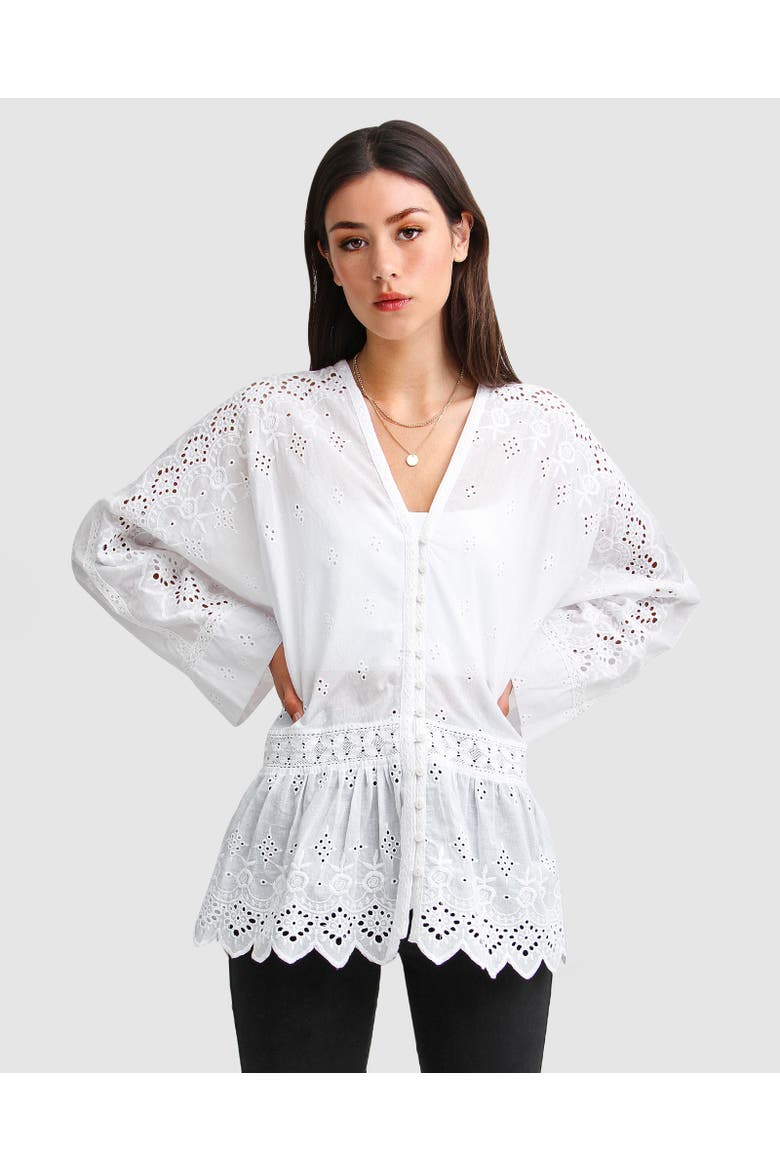 Unbutton Me Eyelet Button Down Shirt, Main, color, White