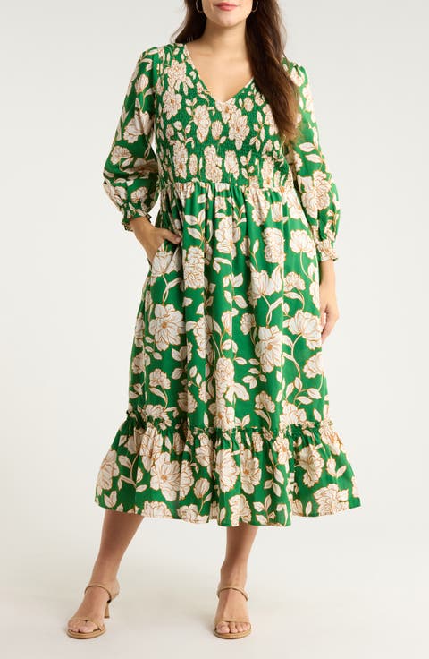 Lucena Smocked Tiered Poplin Maxi Dress (Plus)