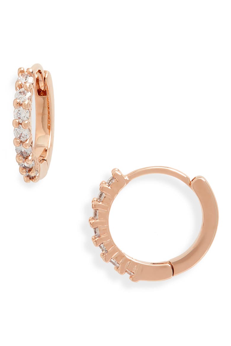 Crystal Huggie Hoop Earrings, Main, color, CLEAR- ROSE GOLD