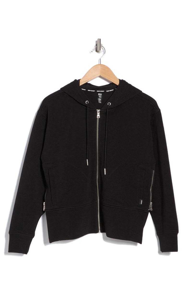 DKNY Tech Ottoman Full Zip Hoodie, Alternate, color, Black