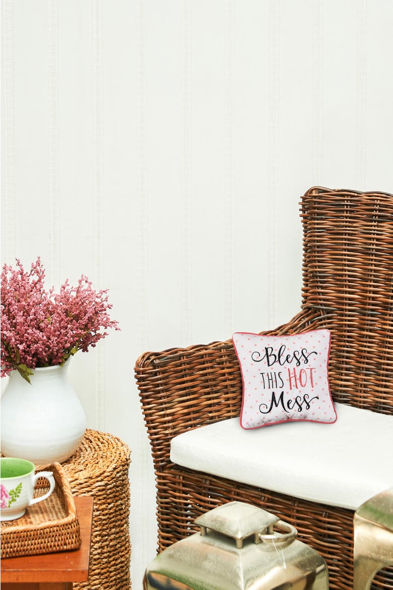 Bless This Hot Mess Printed and Embroidered Small/Petite Accent Pillow, 10" x 10", Alternate, color, Pink