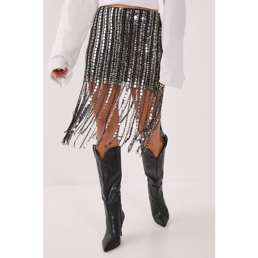 Nasty Gal Beaded Tassel Mini Skirt In Metallic
