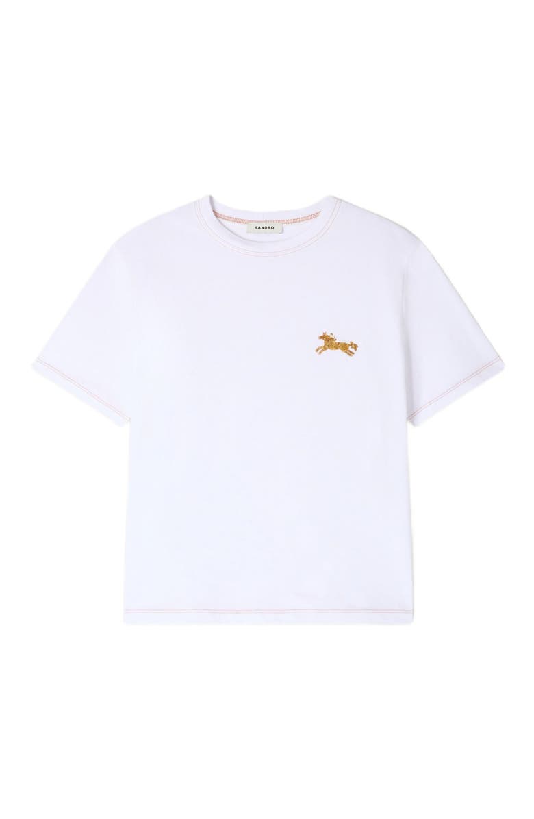 SANDRO Horse embroidery cotton T-shirt, Alternate, color, White