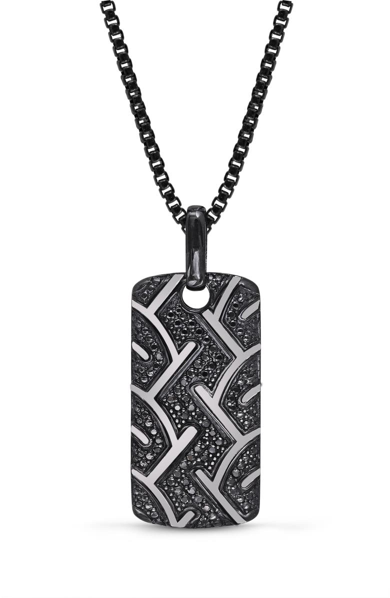 LuvMyJewelry American Muscle Tire Tread Silver & Black Diamond Tag Necklace, Main, color, Dark Grey