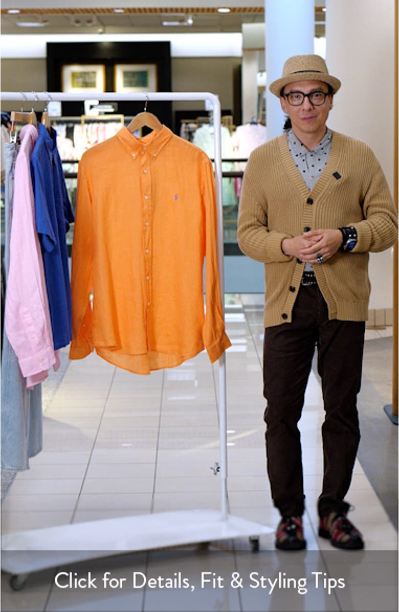 Classic Fit Solid Orange Linen Button-Down Shirt, sales video thumbnail